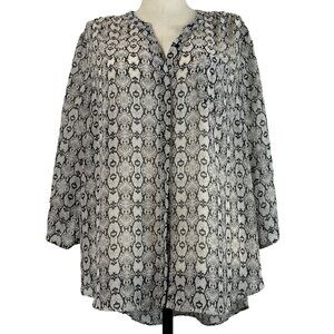 Como Vintage Womens Snake Print Blouse 2X Black Gray Long Sleeve Semi-Sheer